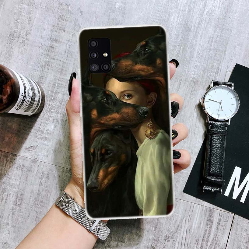 Black Dachshund Doberman Phone Case For Samsung Galaxy A52 A32 A22 A12 A02S A50S A30S A51 A31 AA71 Note 20 Ultra 10 S10 Plus Gal