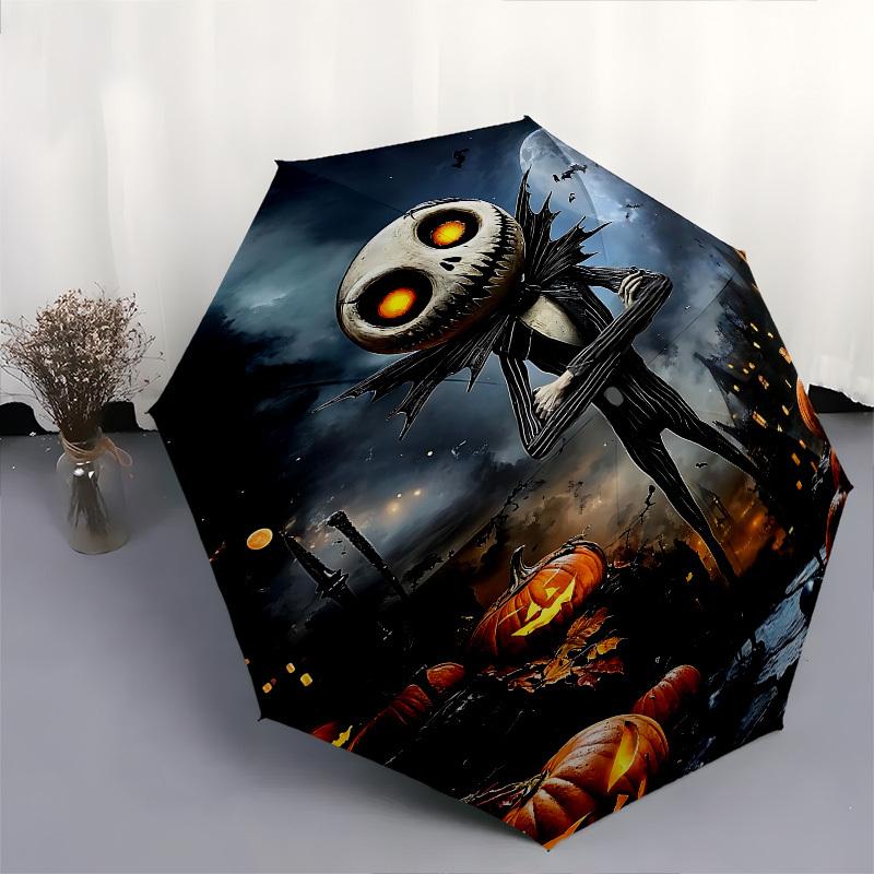 Halloween, Jack Skellington Themed Automatic Opening and Closing Umbrella, Brightly Colored 8-rib Portable Umbrella, Suitable for Men and Wo