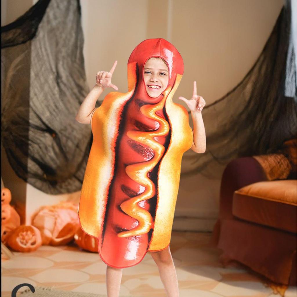 Eiza Hot Dog Costume for Funny Food Costume for E294 Kids, Full-Body Halloween, (Red)