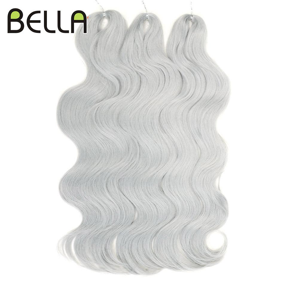 BELLA 24 Zoll Body Wave Häkelhaar 3 Stück Synthetisches Haar Zöpfe Kunsthaar Ombre Blond Braun Natürliche Flecht-Haarverlängerungen
