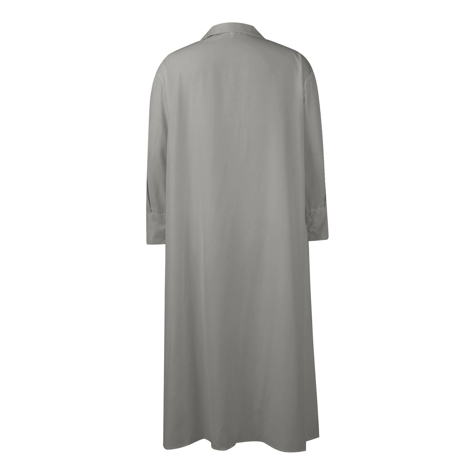 Женское повседневное однотонное свободное платье с длинными рукавами XL серый — фото 4