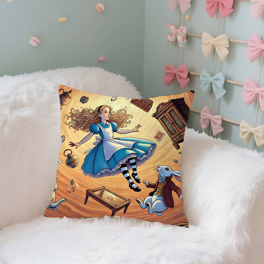 Classic AnimeAalice InWwonderlandS Cute Throw Pillow Covers Pattern Cushion Cover Suitable For Sofa Bedroom Car Pillow Cover
