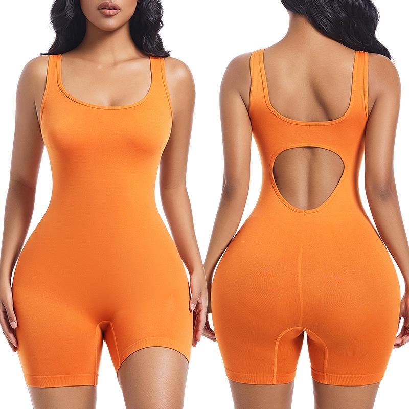 Women's Seamless Nude Bodysuit: Tight-fitting Yoga Wear for Fitness, Running, and Waist Slimming Sportswear.