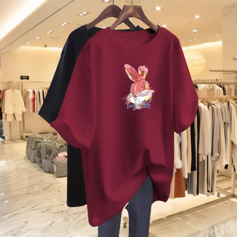 2026 Women's Cartoon Round Neck Short Sleeve Loose Plus Size Pure Cotton Summer T-shirt