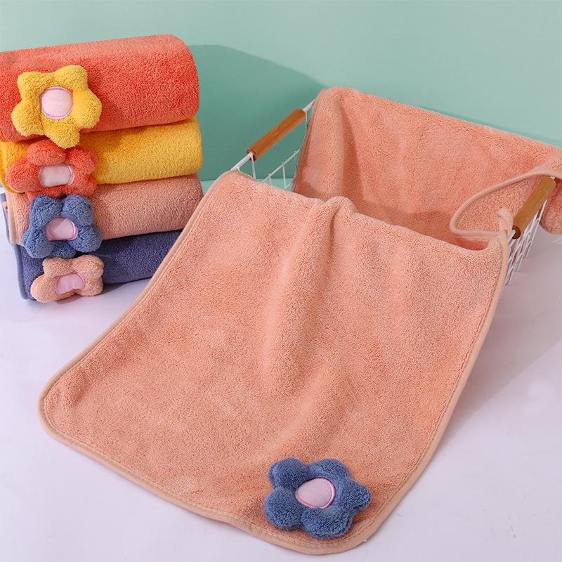Soft High-Density Coral Fleece Towel - Absorbent, Thick Face & Hair Drying with Fresh 3D Floral Design