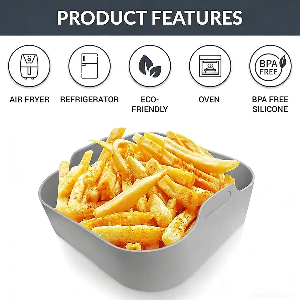1pc Air Fryer Silicone Tray Oven Baking Basket Reusable Liner Insert Dish Fried Chicken for Airfryers Accessories Air Fryer