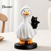 Windowsill Resin Statue Halloween Goose Figurine, Witch Hat Ornament, Cute Living Room Decor Ghost for Tabletop Mantel Shelf Holiday Decoration