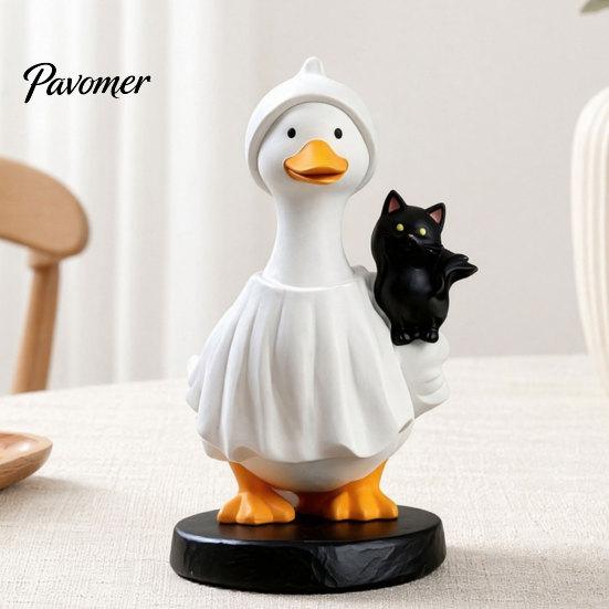 Windowsill Resin Statue Halloween Goose Figurine, Witch Hat Ornament, Cute Living Room Decor Ghost for Tabletop Mantel Shelf Holiday Decoration