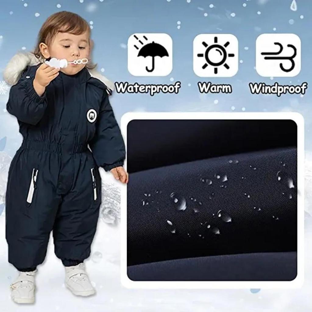 Bébé Hiver Combinaison de Neige Barboteuse Garçons Filles Une Pièce A Capuche Combinaison de Ski Jumpsuit Polaire Ski Vêtements - Sport