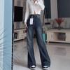 Big Yards Do Not Stick To The Leg High Waisted Straight Jeans Women's Spring and Summer Blue Grey Cover Crotch Leisure Wide Leg Trousers Denim Pants