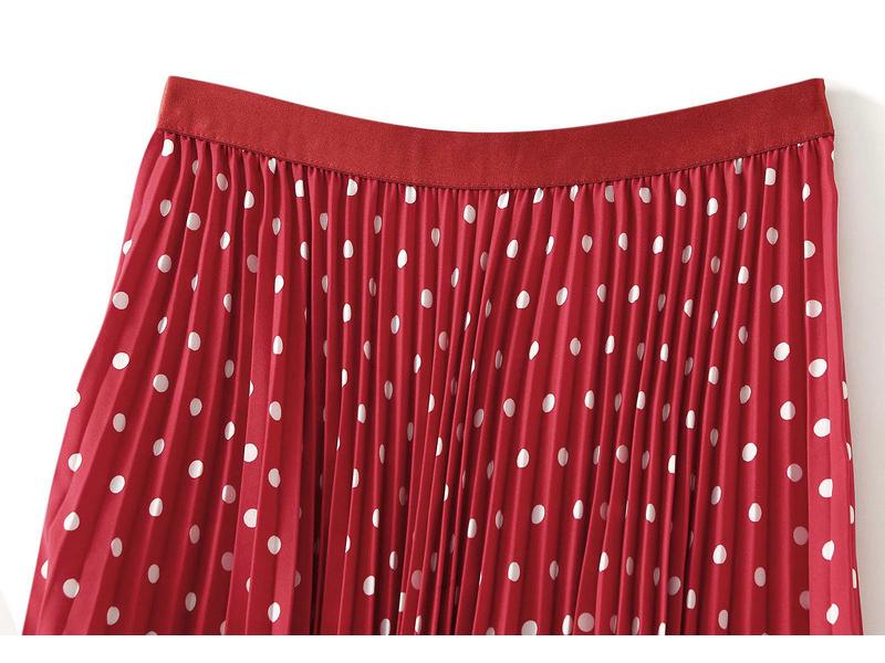 Korean-Japanese Polka Dot Pleated Midi Skirt, High Waist, Slimming, 2026 Spring/Summer Collection.