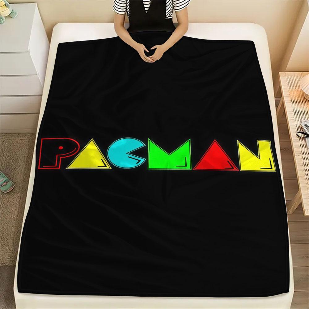 Pac‑Man Printed Flannel Blanket, soft throw for bedroom sofa, washable, fan merchandise, great gift.