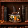 Halloween Witch House Ornament, Decorative Desktop Halloween Ornaments with Black Cats Pumpkin Lanterns Magic Brooms for Party Table Decorations and