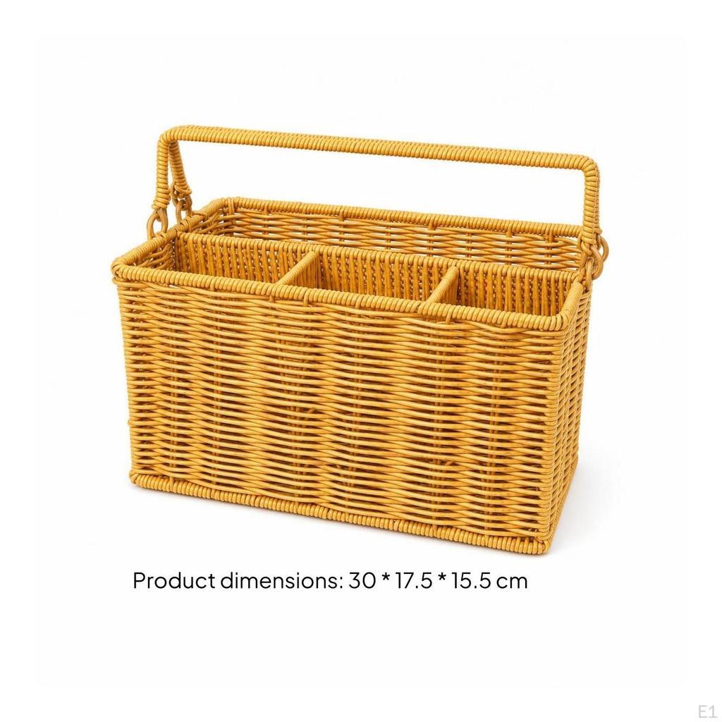 Rectangular Woven Basket with Handle | Portable, Storage Handles, for Closet