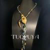 Exquisite Retro Snake Necklace with Colored Diamonds - Elegant Handmade Beaded Pendant