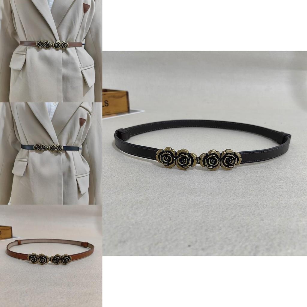 Elegant Leather Waist Belt For Dresses With Handcrafted Lacquered Surface And Floral Details For Office Look