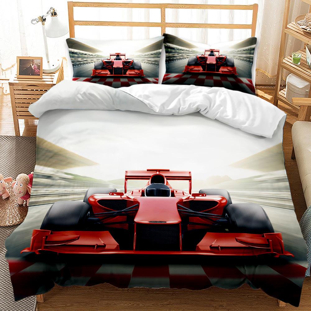 Fashion Locomotive World Sports Car Quilt Set Three-Piece 3D Digital Printing Grinding Bedding