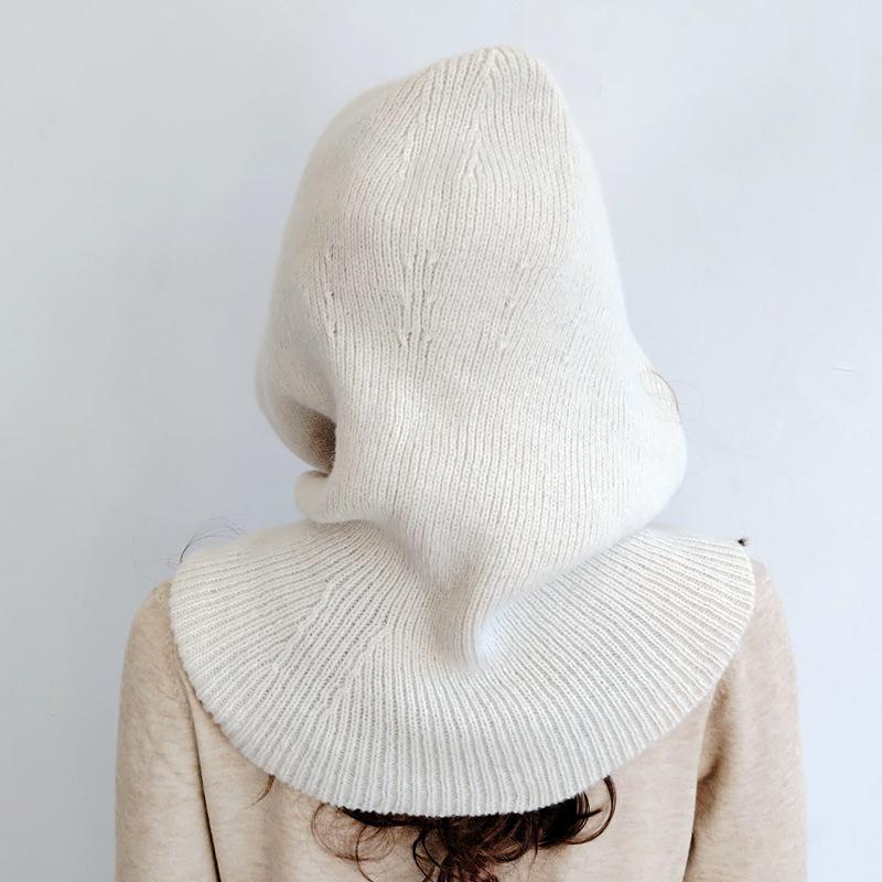 Europäischer Strick-Wollmützen- und Schal-Set für Damen - Mit Kapuze, Ohrenschützend, Verdickter Nackenschal für Herbst/Winter.