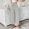 Women's Fashionable Striped Strap Pocket Elastic Waist Straight Leg Casual Pants
