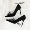 Fashion 2025 Spring Bowknot Rhinestone Women Pumps Luxury Banquet Shoes Women 9 Cm Heels Stilettos Pointed End High-heeled Shoes Lady