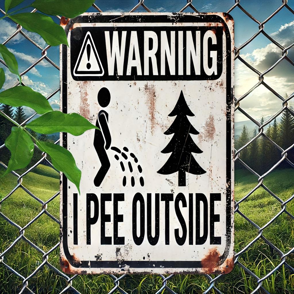 Vintage Iron Warning Sign "I PEE OUTSIDE" - Rustic Garden, Farmhouse & Outdoor Decor - Wall-Mounted Humorous Novelty Plaque