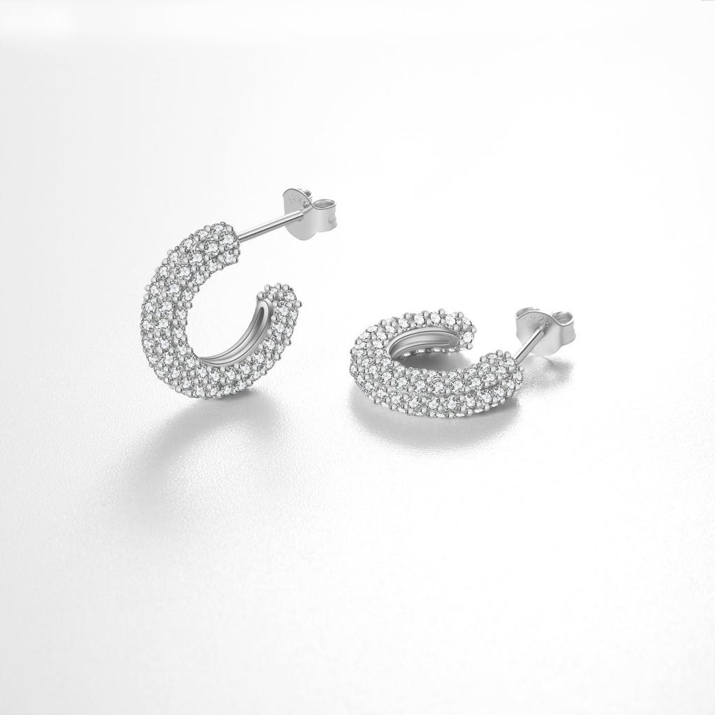 ANDYWEN 925 Sterling Silver Clear Zircon Pave Hoops Huggies Women Earring Piercing 2023 Women Wedding Crystal Fine Jewelry