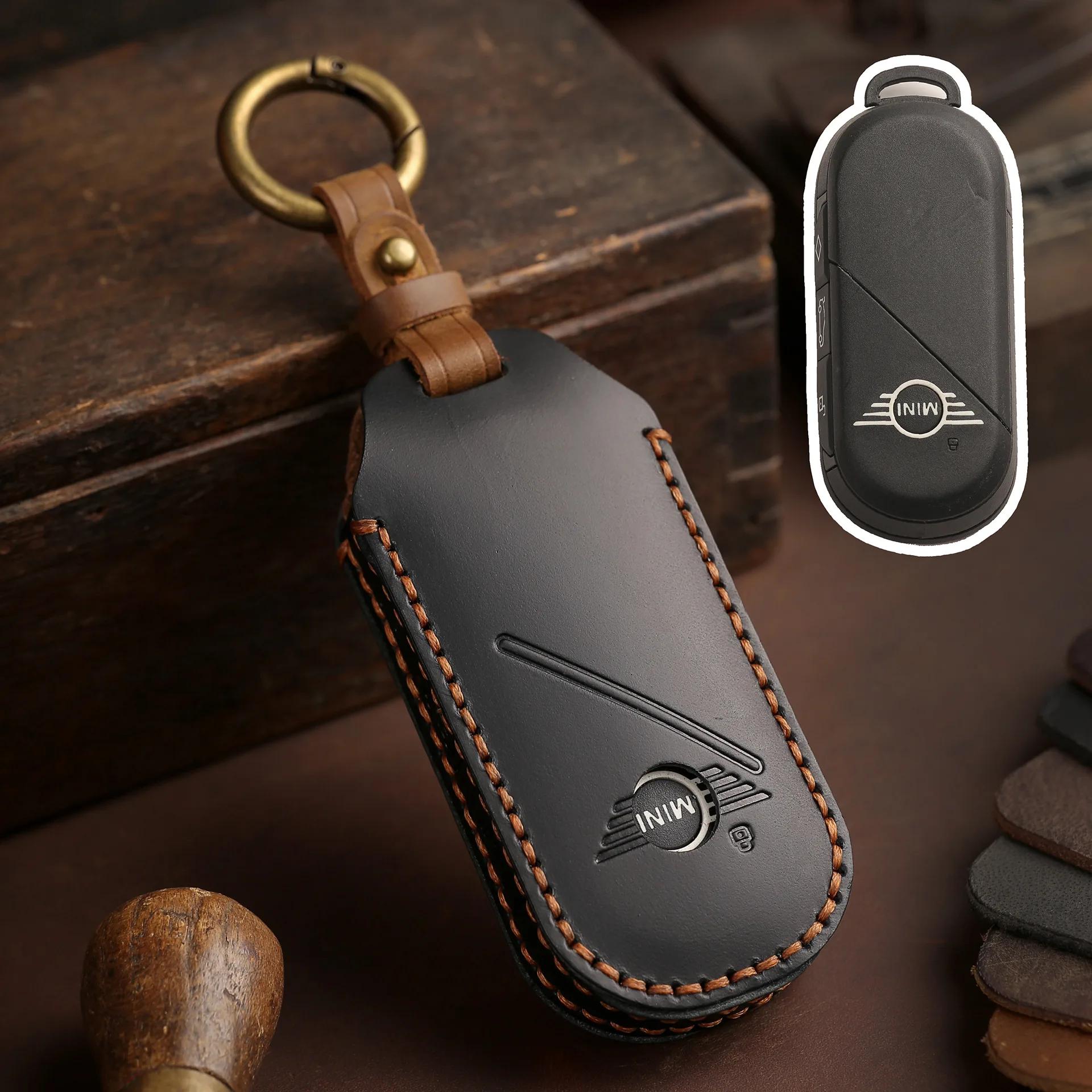 

Leather Car Fob Key Case Cover Protector for Bmw Mini Countryman Cooper One 2023 2024 Remote Accessories Holder Shell Keychain чёрный
