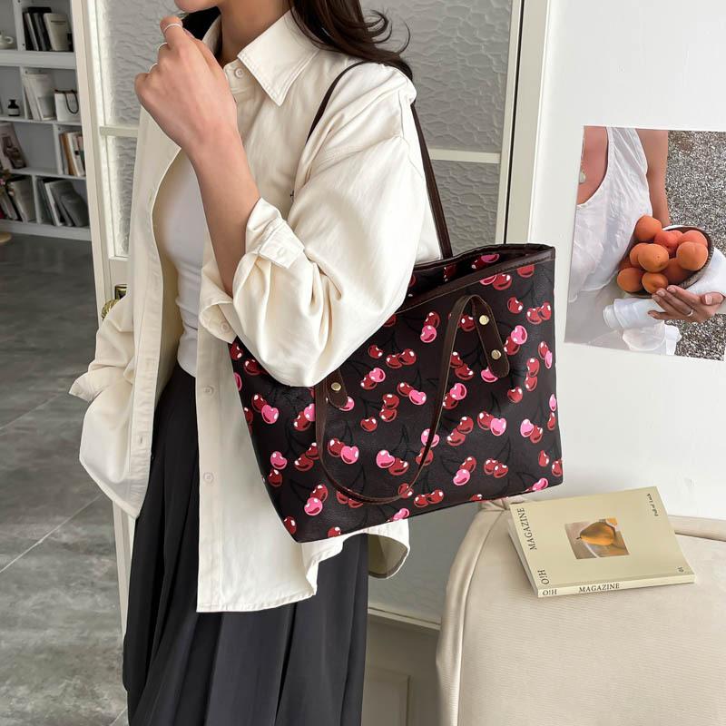 Bags Women's Shopping Bag Shoulder Large Capacity Cherry Print Fashion Simple Tote Bag Handbag