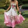 Boho Elegant Floral Print A-Line Long Dress Woman Spring Sexy V Neck Loose Party Dress New Summer Sleeveles… More