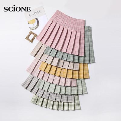 Letní dámské plisované sukně Vysoký pas Dámská kostkovaná mini sukně Sladká roztomilá Dámská dívčí taneční sukně Preppy styl Plisované sukně