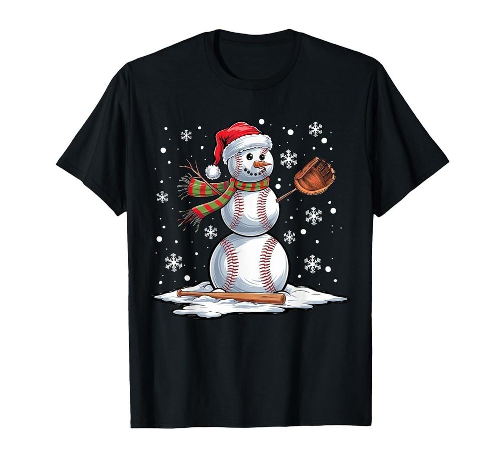 

Baseball Snowman Baseball Player Santa Hat Christmas Funny Unisex black T-Shirt L