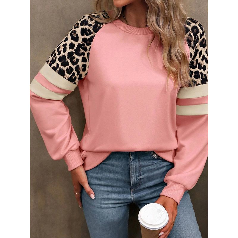 Fashion Fashion Leopard Print Print Raglan Sweatshirt Women 2025 Winter New Arrival Color Contrast Patchwork Pullover Tops Women