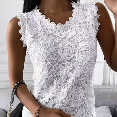 Plus Size Floral Vest Camisole Summer Tops Fashion Lace Blouse Women Jacquard Sleeveless Shirts Casual Women Vintage T-Shirt