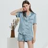 Summer 100% Mulberry Silk Summer Sleepwear Loungewear 19MM Heavy Silk Pajamas Women's Short-sleeved Lapel Top & Shorts Pyjamas