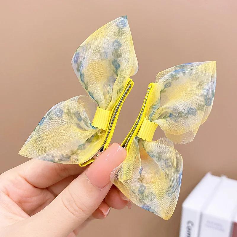 2PCS New Princess Gradient Color Bow Lovely Girls Hairpins Children Headwear Hairgrip Hair Clips Barrettes Hair Accessories