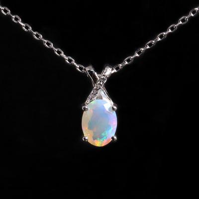 Simple Design October Birthstone Natural Opal Drop Pendant Necklace 925 Silver Fine Jewelry for Women and Girls Holiday Gifts
