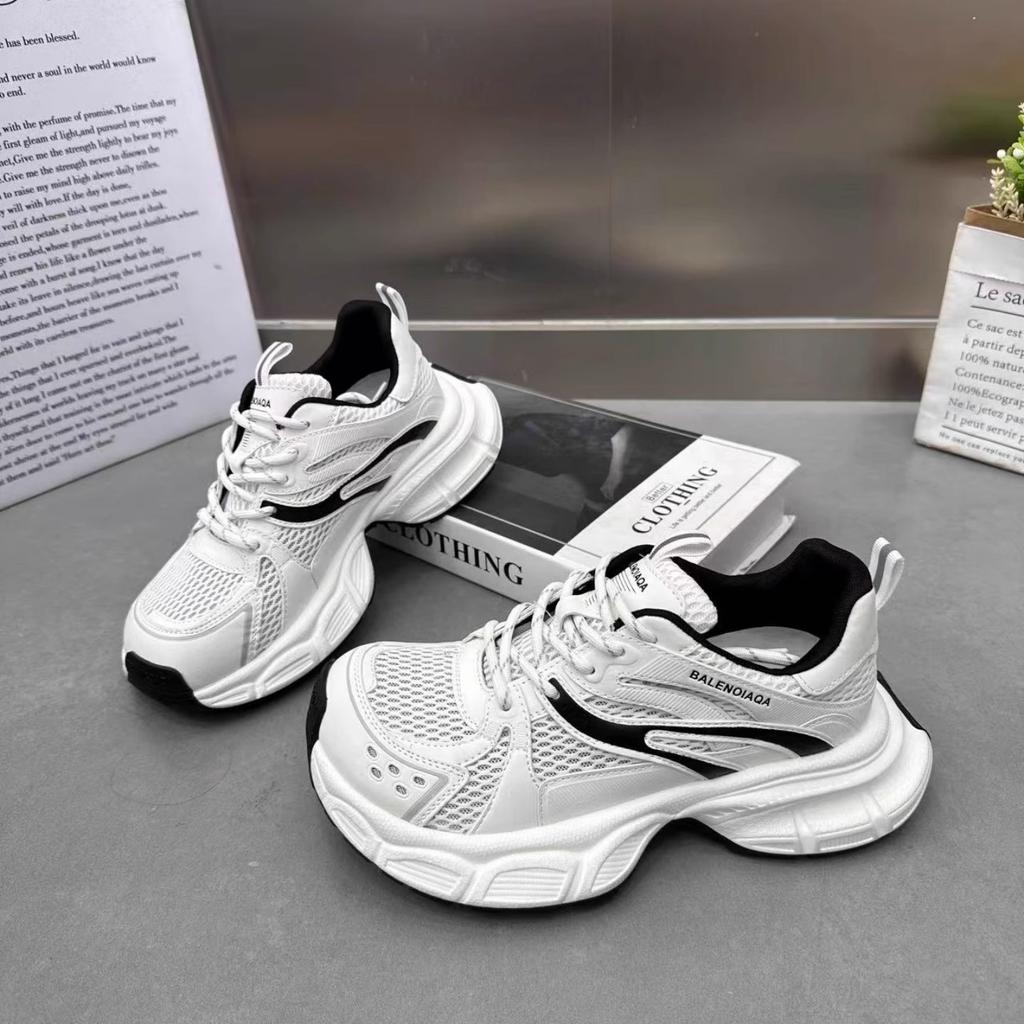 Soft Leather Platform Dad Shoes Women's 2025 New Fashion Versatile and Thin Casual Sports Breathable Mesh Running Shoes