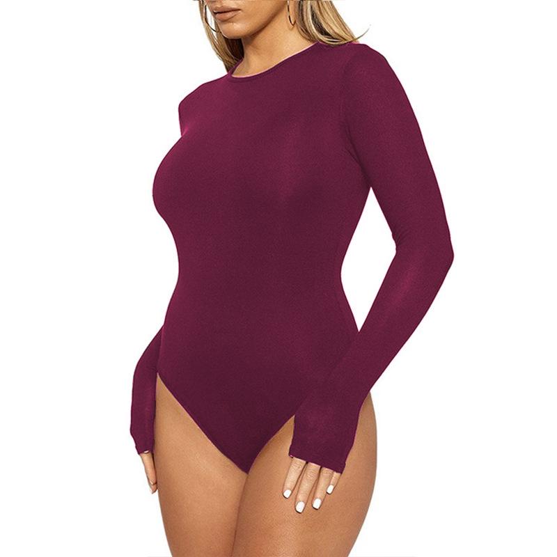 European Fashion Sexy Long Sleeve Bodysuit with Leggings - Solid Color, Round Neck, Perfect for Nightclubs and Home, Autumn/Spring Wear