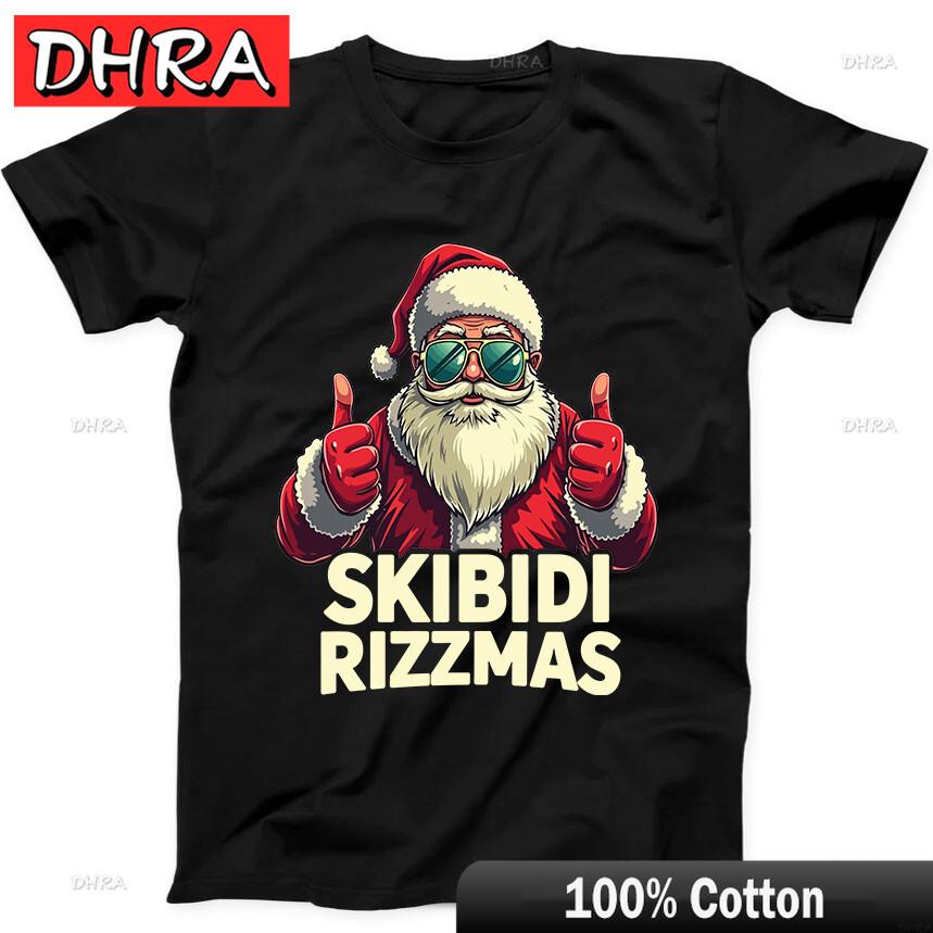 Skibidi Rizzmas Рождественский Rizz Санта Смешная Подарочная Футболка Черная Футболка Футболки Эстетичные Уникальные Ретро Футболки Футболки для Женщин Футболка S
