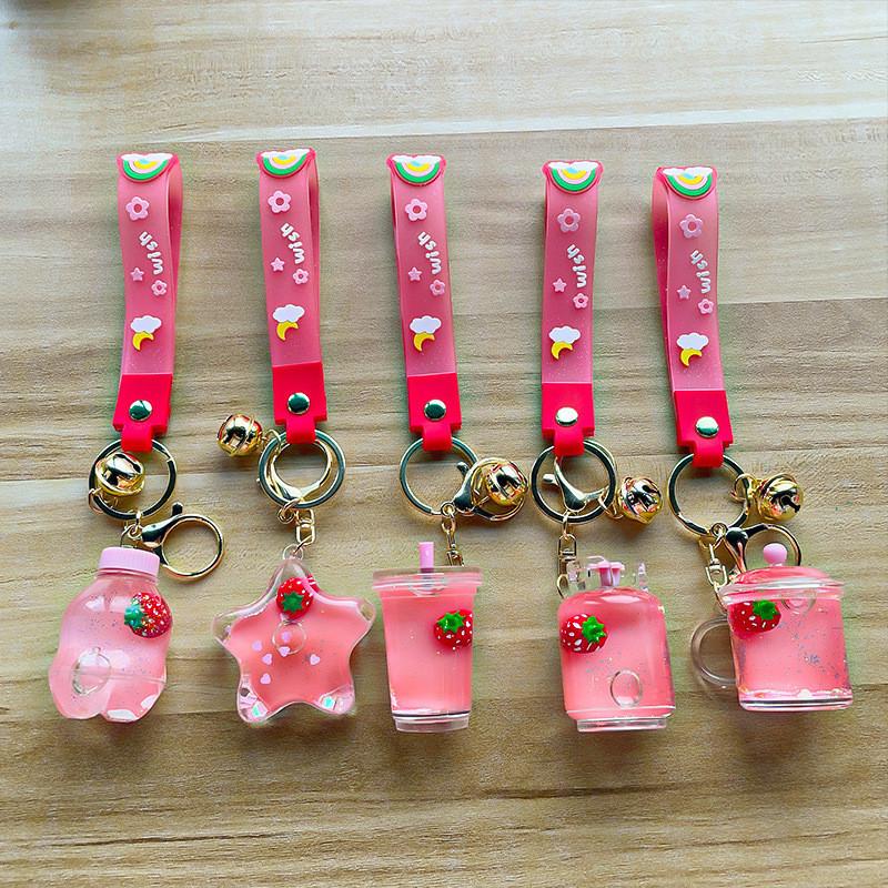 Keychain Charming Acrylic With Floating Pink Strawberry Star Gift Adorable