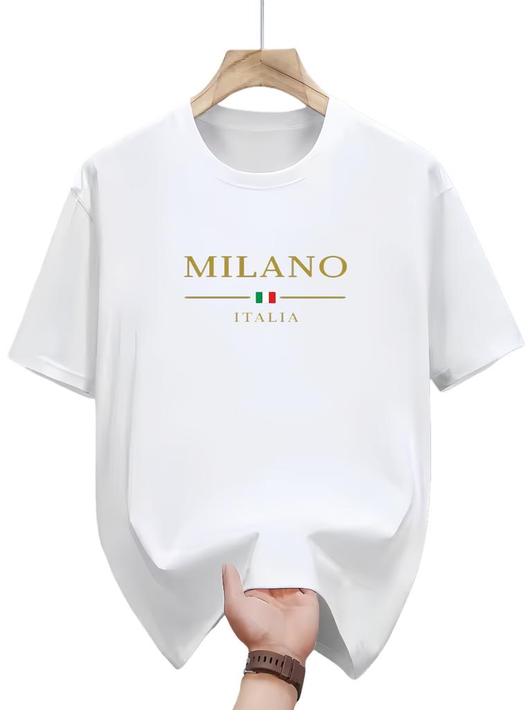 Mens summer 100 cotton fashionable casual loose plus size MILANO ITALIA pattern printed sports round neck short sleeved Tshirt