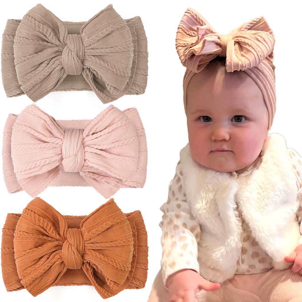 Children's Jacquard Headband Big Bows Newborn Elastic Soft Nylon Headbands For Baby Girl Infant Hair Accessories Kids Headwear