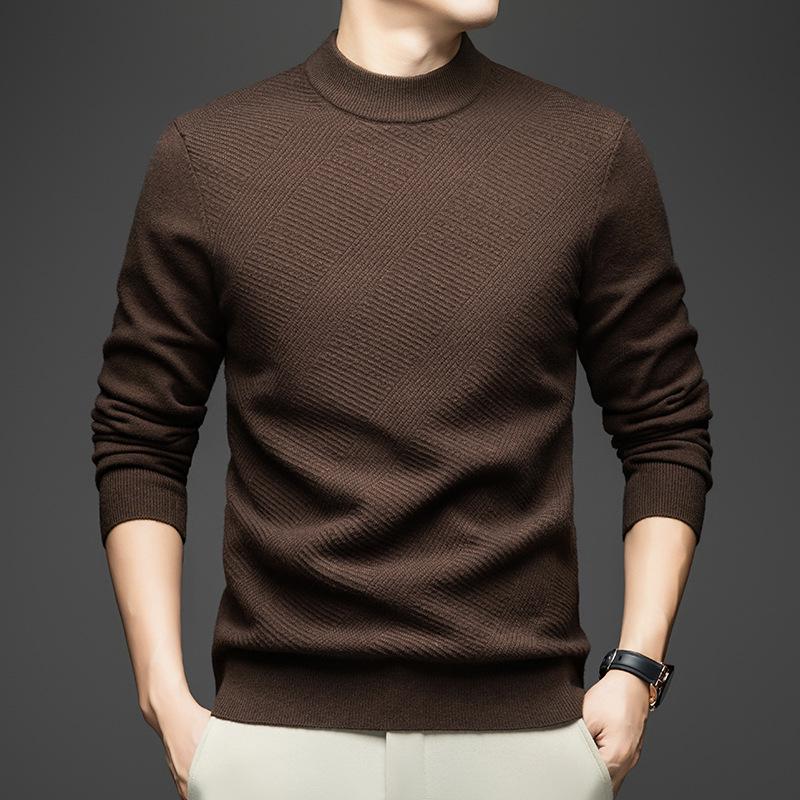 Men's High Collar Jacquard Knit Sweater - Autumn/Winter Business Casual