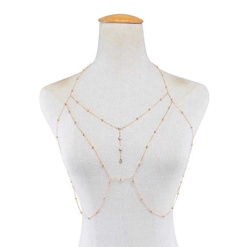 Украшения, Сексуальное Бриллиантовое Ожерелье на Шею, Медная Бисерная Сетчатая Цепь на Тело