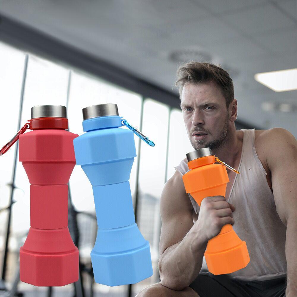 

650Ml Sports Water Bottle Creative Foldable Fitness Dumbbell Water Cup Large Capacity Food Silicone Home Outdoor Water Bottles синий