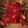 Women's Casual Scrub Cardigan with Christmas Print, Long Sleeve, Button-Front