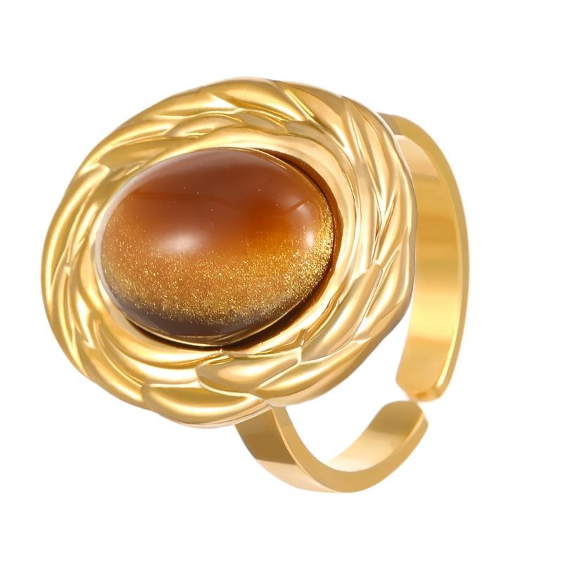 Stainless Steel Green Natural Stone Rings for Women Men Vintage Trend Punk Jewelry Gold Color Opening Ring Waterproof Gift New