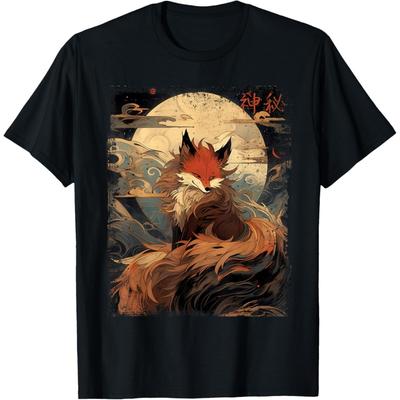 Vintage Japanese Scenery Kitsune Fox In the Moon Night T-Shirt