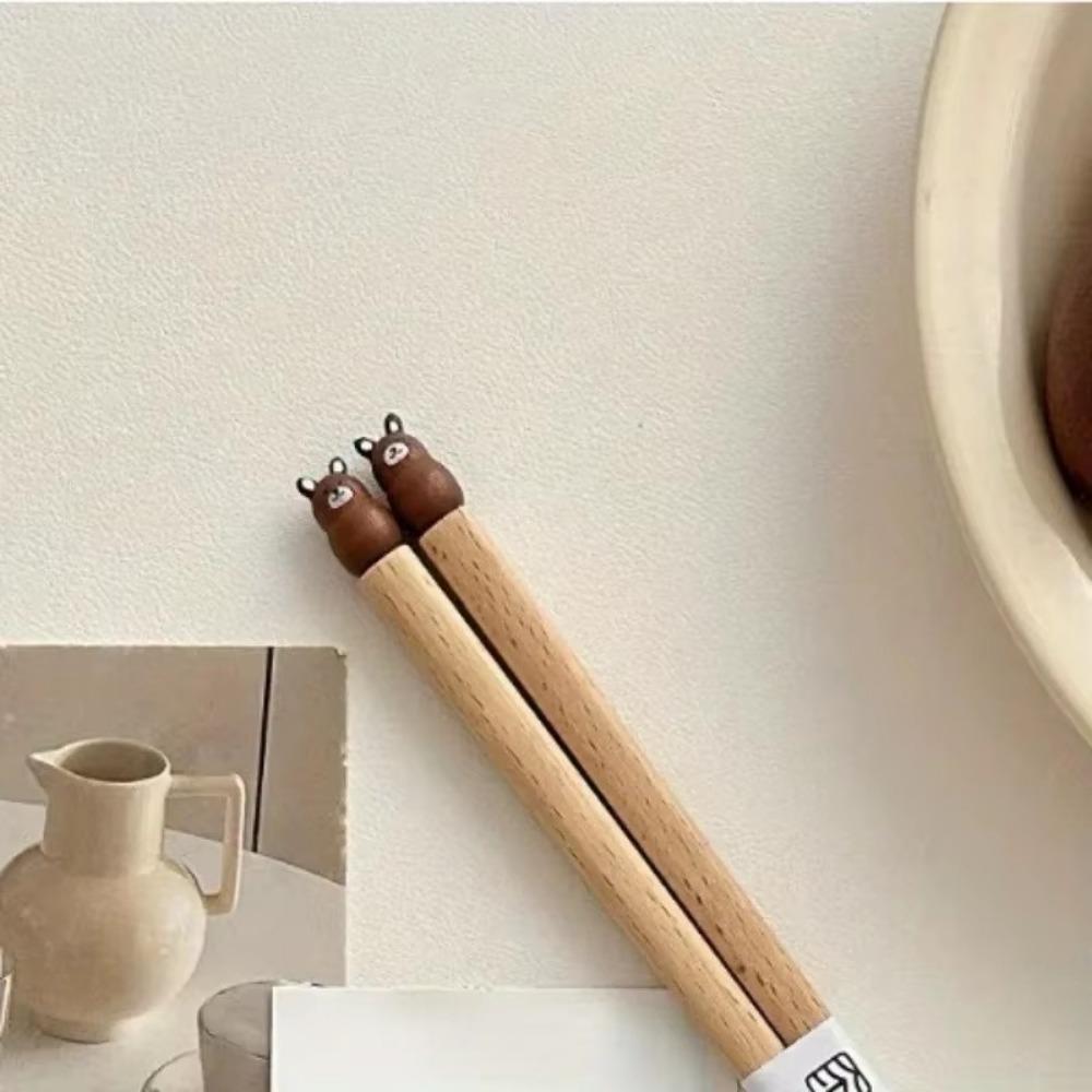 Cute 3D Animal Chopsticks Household Hand-carved Beech Chopsticks Non-slip Wooden Dinnerware Good-looking