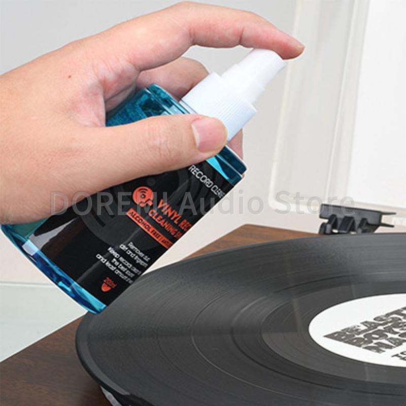 200ml Turntable Cleaner Vinyl LP/CD Record Cleaning Fluid Record Player Dust Removal Anti-static Spray Cleaning Brush Kit